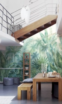 Ботанические ОБОИ - акварель ПАЛЬМОВЫЕ ЛИСТЬЯ ДЖУНГЛИ - КАК СОЗДАНИЕ