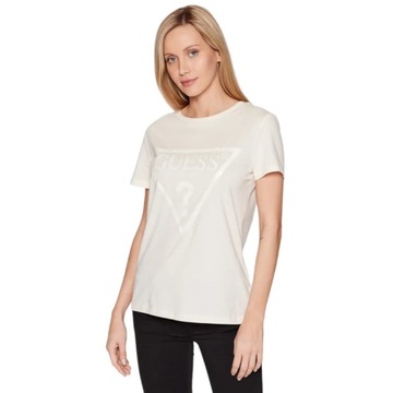 GUESS KOSZULKA DAMSKA T-SHIRT ADELE BEŻOWA r.M