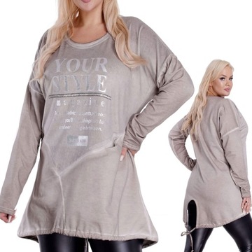 JEDYNA TAKA LUŹNA TUNIKA ASYMETRIA CUDNY BEŻ DLA PUSZYSTYCH do5XL 666C