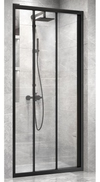DRZWI PRYSZNICOWE 90 cm PRZESUWNE ROZSUWANE 3-ELEMENTOWE CZARNE BLACK