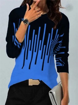 Women Winter Blouses T Shirt Geometric Contrast Lo