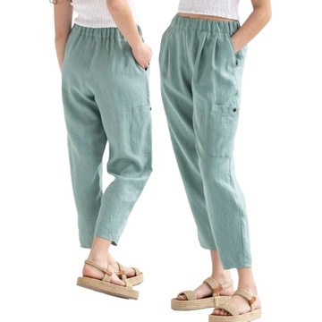 Letnie casual damskie lniane spodnie z kieszeniami oddychająca luźny