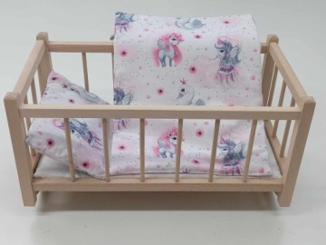 DREWNIANE ŁÓŻECZKO DLA LALEK + POŚCIEL BAWEŁNIANA