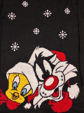 Długi ciepły świąteczny sweter damski, tunika Tweety Looney Tunes M