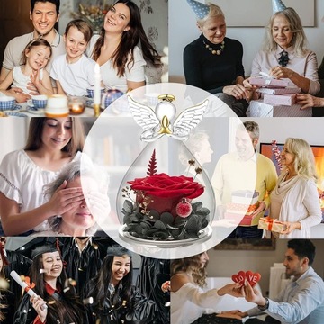 ВЕЧНАЯ РОЗА В СТЕКЛЕ ФИГУРКА АНГЕЛА КРАСНАЯ ВЕЧНАЯ РОЗА ЦВЕТОК ДЛЯ ЖЕНЩИН