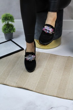 ЧЕРНЫЕ МОКАСИНЫ С ЦИРКОНИЙНОЙ ЗАМШЕЙ ПЛАТФОРМА 38