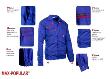 BLUZA ROBOCZA UBRANIE MAX-POPULAR NIEBIESKA r. 50