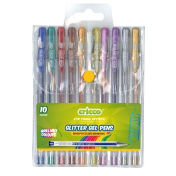 Ручки гелеві з блискітками 10 кольорів CRICCO