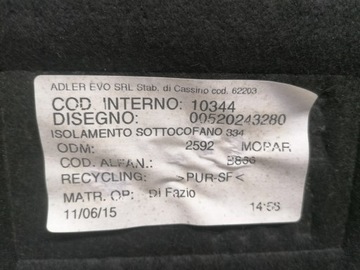 FIAT 500X PODPOŘÍ TLUMENÍ KAPOTY SPONKY 2014-