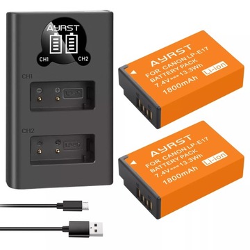 2Pcs LPE17 LP E17 LP-E17 Battery + LED USB Dual