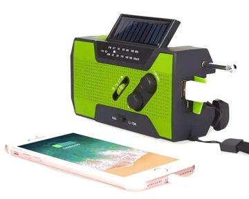 Radio solarne przenośne z korbką powerbank latarka awaryjne survivalowe