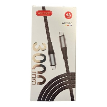 Kabel USB C do USB C w oplocie mocny do 6A 120W 3M