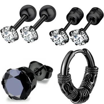 1-16 пар мужских черных сережек и сережек из нержавеющей стали, модный комплект