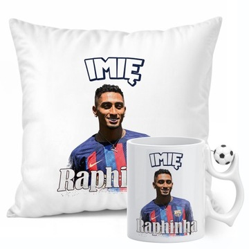 Zestaw personalizowany Kubek Piłkarski + Poduszka Raphinha FC Barcelona