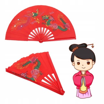BAMBOO BONE KUNG FU FAN TAI CHI FAN CZERWONY