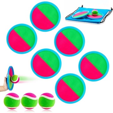 CATCH BALL GRA NA RZEPY RZUCAJ ŁAP 6 PALETKI + 3 PIŁKA PODWÓRKOWE SPORTOWE