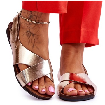 Złoty Skóra naturalna Buty Sandały Lemar r.39