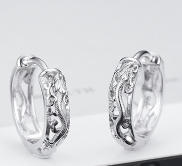 Серебряные СЕРЬГИ-ОБРУЦА ДРАКОН, сталь 316L, цвета