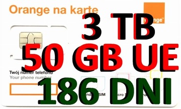 INTERNET ORANGE FREE 3000 GB 3 TB 186 DNI 50 GB UE STARTER KARTA SIM 4G 5G