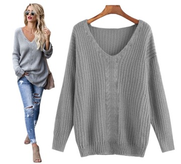 KOBIECY SWETER WARKOCZ Ciepły Mięsisty V-NECK UNI