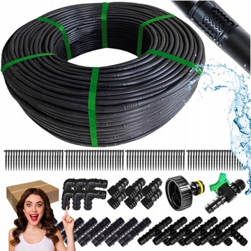 КАПЕЛЬНАЯ ЛИНИЯ Капельного орошения 100M +90 элементов Шланг для потоотделения сада