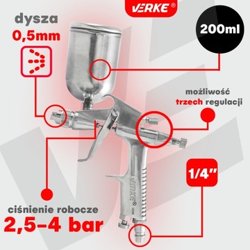 ПИСТОЛЕТ ДЛЯ ПОКРАСКИ HVLP, НАСАДКА 0,5мм, БАК 200 МЛ