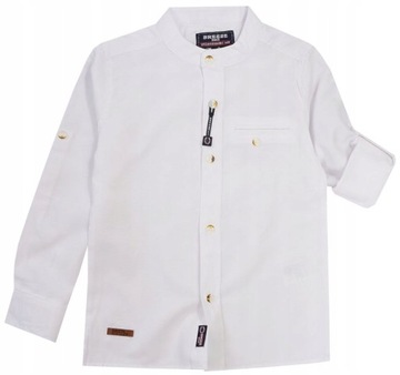 KOSZULA ZE STÓJKĄ PODWIJANY RĘKAW BIAŁA 146 H201