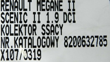 KOLEKTOR SACÍ/ZBĚRNÉ RENAULT 1.9 DCI 8200632785
