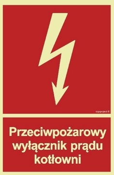 Przeciwpożarowy wyłącznik prądu kotłowni 10X15 fotoluminescencyjny świecący