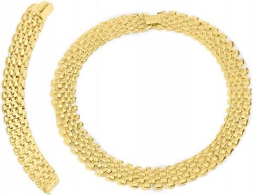 Złoty komplet biżuterii kolia łańcuch naszyjnik bransoletka pozłacana