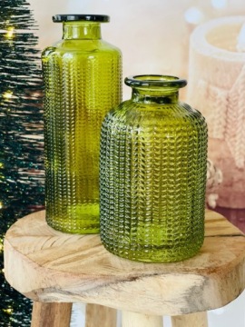 НАБОР 2 x ЗЕЛЕНАЯ СТЕКЛЯННАЯ ВАЗА ЗЕЛЕНАЯ j