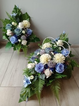 Stroik na cmentarz GRÓB kompozycja WIĄZANKA pomnik KWIATY SZTUCZNE serce