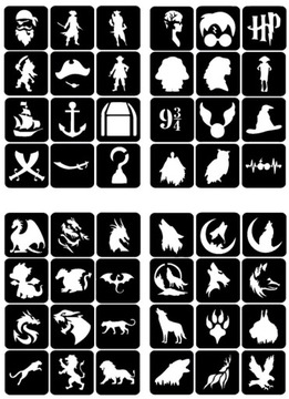 Шаблоны тату с блестками, Татуировки с блестками - микс из 100 штук