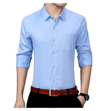 Męskie koszule biznesowe Cienka, solidna, bezszwowa koszula z długim rękawem, 3XL
