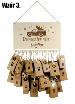 KALENDARZ ADWENTOWY Drewniany + 24 Domki Zestaw