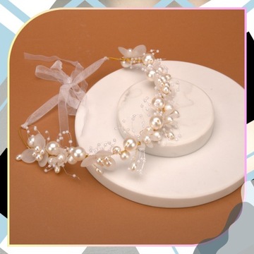 Biały Wianek Opaska do Włosów Na Głowę Stroik OZDOBA Dla Dziecka Boho