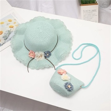 Beach Straw Sunshade Girls Hat Flower Sun Bag Children Straw Hat Summer Pop