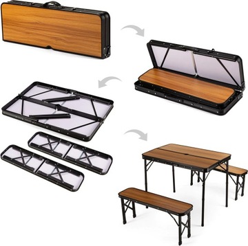 ТУРИСТИЧЕСКИЙ СТОЛ СКЛАДНОЙ КЕМПИНГОВЫЙ СТОЛ НАБОР ИЗ 2 СКЛАДНЫХ СКАМЕЙ OUTTEC