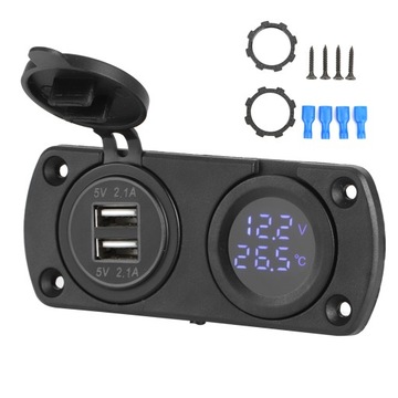 Woltomierz temperatury Ładowarka samochodowa Podwójne gniazdo USB 12 V