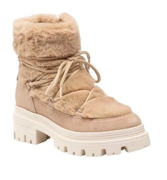Buty TAMARIS damskie zimowe ocieplane beżowe wiązane wygodne r. 37