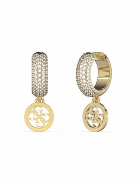 Kolczyki GUESS Crazy Earrings Kółka Stal złota Cyrkonie białe Logo Sztyft