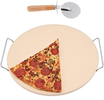 KAMIEŃ DO PIECZENIA PIZZY CHLEBA + NÓŻ 33CM