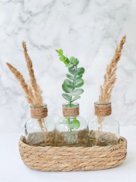 НАБОР 3 ВАЗЫ СТЕКЛЯННЫХ БУТЫЛОК + КОРЗИНА БОХО