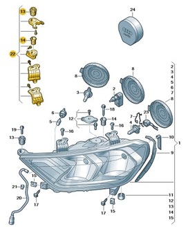 ZESTAW NAPRAWCZY OBUDOWY REFLEKTORA PRAWA STRONA AUDI A1 ASO ORYGINAŁ