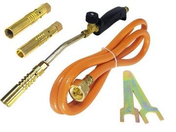 ГАЗОВАЯ КРОВЕЛЬНАЯ ГОРЕЛКА ДЛЯ ПАЙКИ, ПАЯЛЬНИК, 3 КРУГЛЫХ УЗКИХ НАСАДКИ, ШЛАНГ