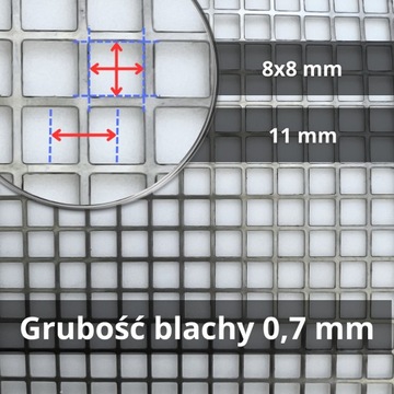 Blacha perforowana nierdzewna grubość 0,7mm oczko 8x8mm ark. 1,25x2m