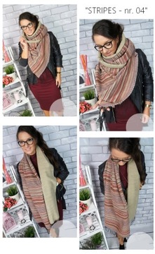 ДЛИННЫЙ ШАРФ шарф-шаль, ДВУХСТОРОННИЕ ПОЛОСКИ, ГЛАДКИЙ