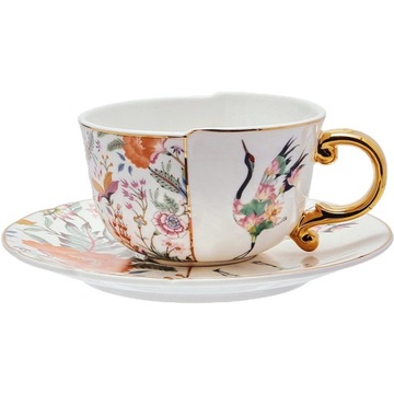 Filiżanka ze spodkiem porcelana Żuraw Kwiaty 250ml pudełko prezentowe