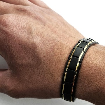 Bransoletka magnetyczna męska zdrowotna CZARNO-ZŁOTA 19cm Prezent Versatile