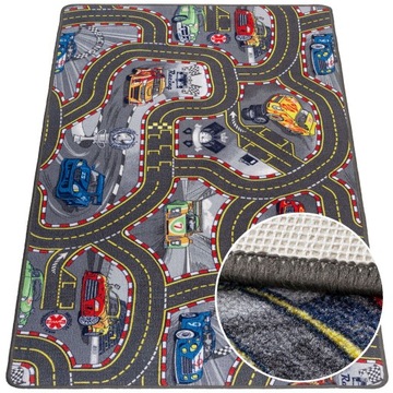 Dywan Dziecięcy KIDS Ulice Cars Auta Szary 100x180